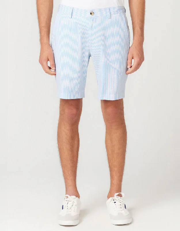 Men's high - waisted swim shorts with UPF protection for beach vacationsBen Sherman Seersucker Pale Blue Stripe Shorts