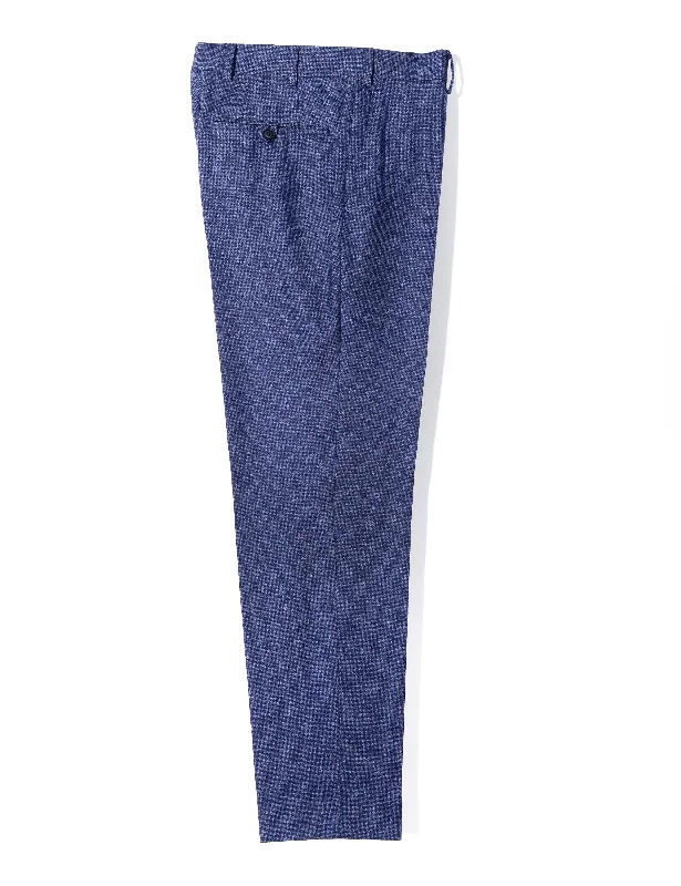 BKT50 Tailored Trousers in Super 130s Houndstooth Flannel - Blue Night