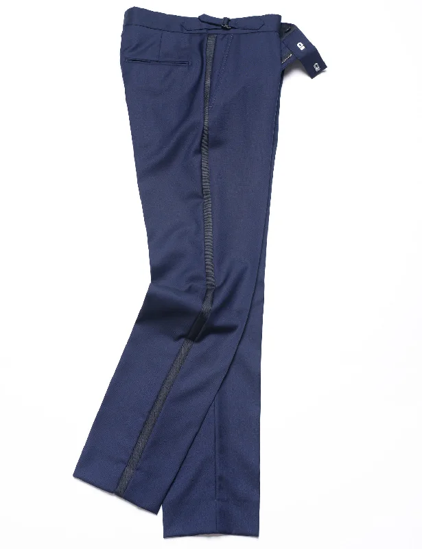 FINAL SALE: BKT50 Tuxedo Trouser in Super 110s - Navy with Grosgrain Stripe