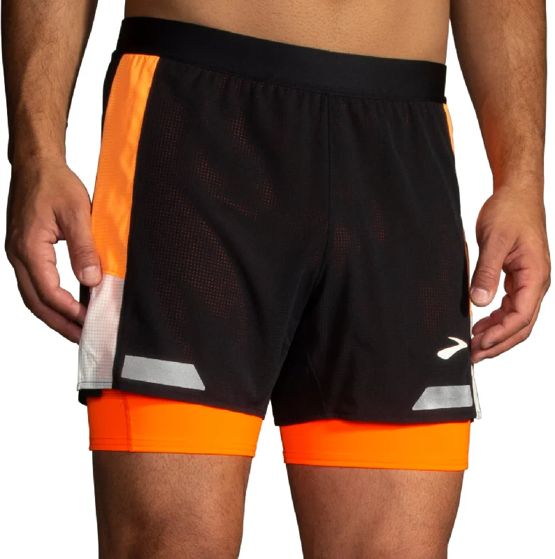 Men's neon - colored athletic shorts for high - visibility workoutsBrooks Run Visible 2.0 2 In 1 Mens Running Shorts - Black