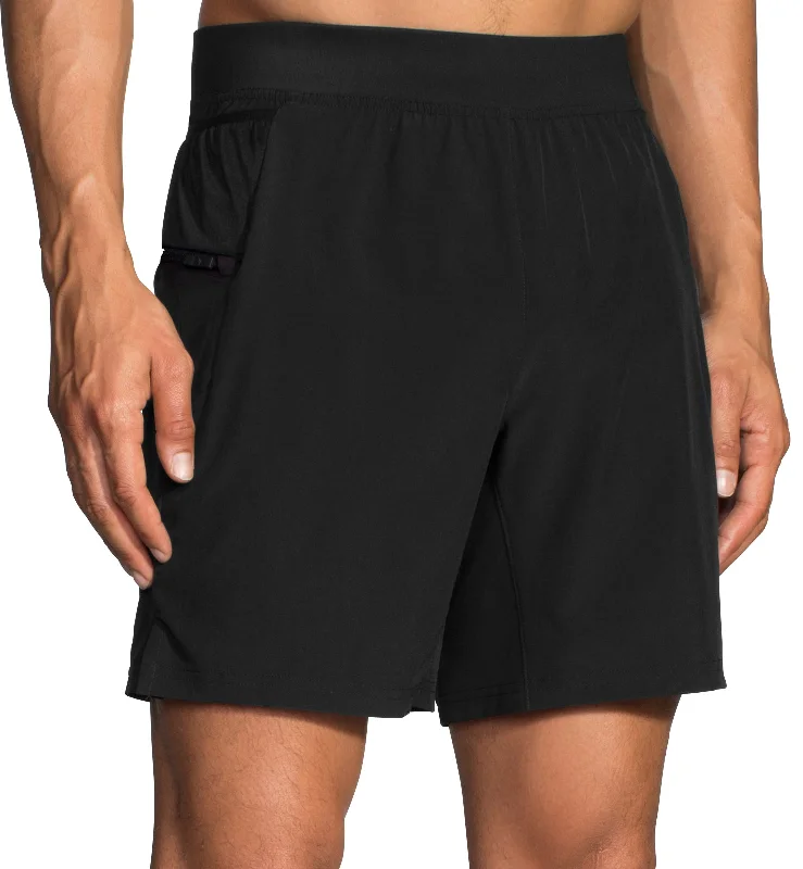 Men's zip - pocket canvas shorts for added functionality during travelBrooks Sherpa 7 Inch Mens 2 In 1 Running Shorts - Black