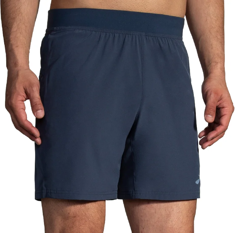 Men's high - waisted swim shorts with UPF protection for beach vacationsBrooks Sherpa 7 Inch Mens 2 In 1 Running Shorts - Blue