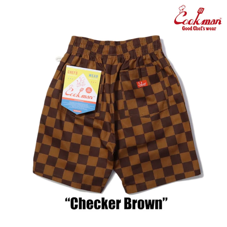 Men's ripped knee casual denim pants for a trendy street lookCookman Chef Short Pants - Checker : Brown