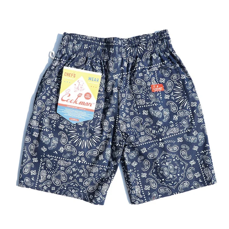 Men's distressed casual cotton pants for a laid - back bohemian styleCookman Chef Short Pants - Paisley : Navy