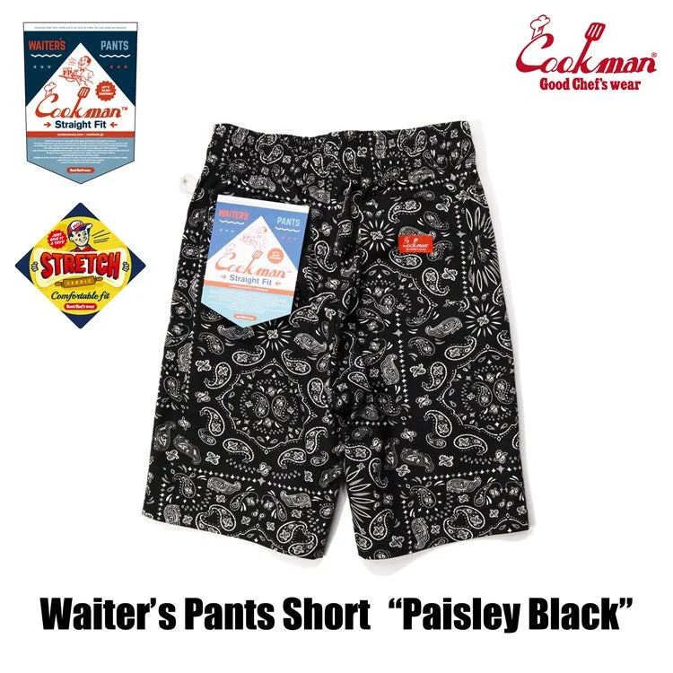 Men's stretch cotton casual cargo pants for outdoor adventuresCookman Waiter's Short Pants (stretch) - Paisley : Black