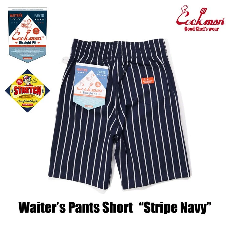 Men's cropped length casual linen pants for a breezy summer vibeCookman Waiter's Short Pants (stretch) - Stripe : Navy