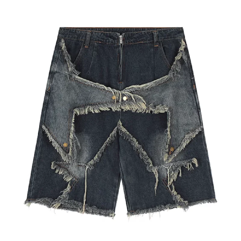 Men's zip - pocket canvas shorts for added functionality during travelHigh Street Pentagram Patchwork Shorts