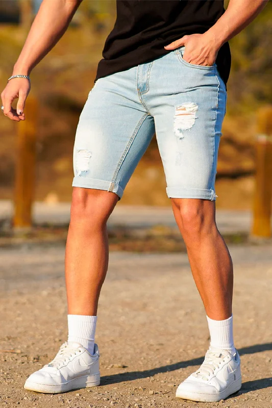 Men's Light Blue Ripped Short