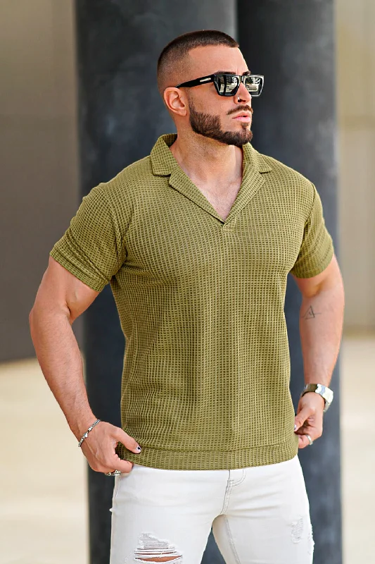 Men's slim fit short sleeve polo shirts with contrast collarsMen Green Short Sleeve Polo Shirt