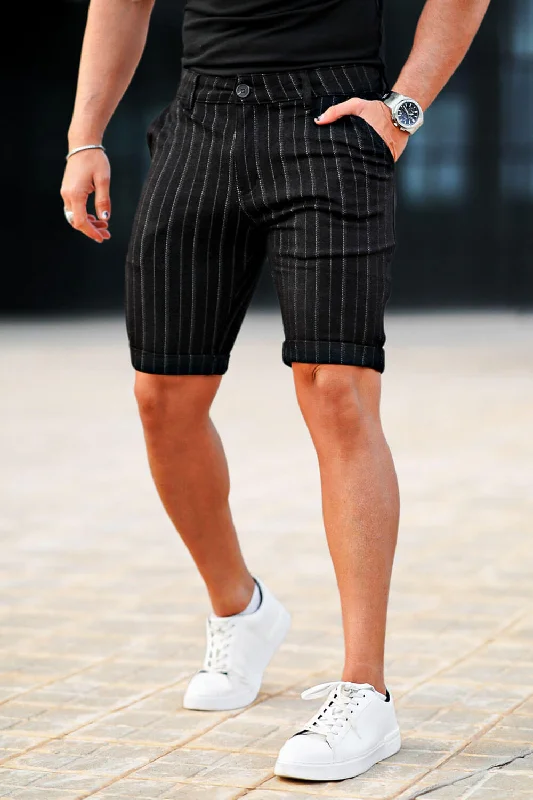 Men's Black Chino Short - Stripe