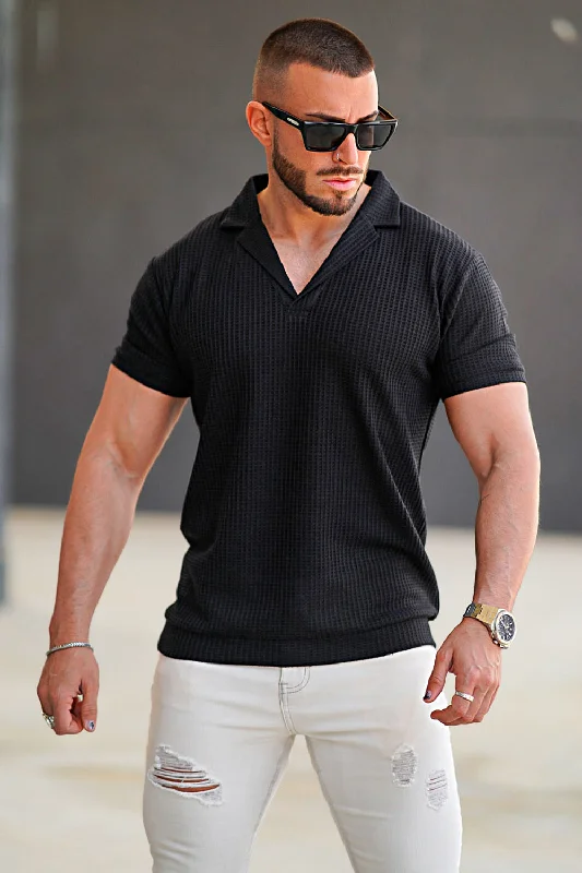 Men's luxury cashmere blend polo shirts in solid colorsMen's Black Short Sleeve Polo Shirt