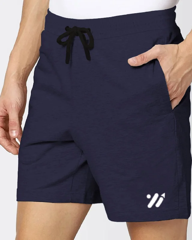 Men's floral print silk blend shorts for a unique night - out lookMen Solid Navy Blue Jogging Shorts