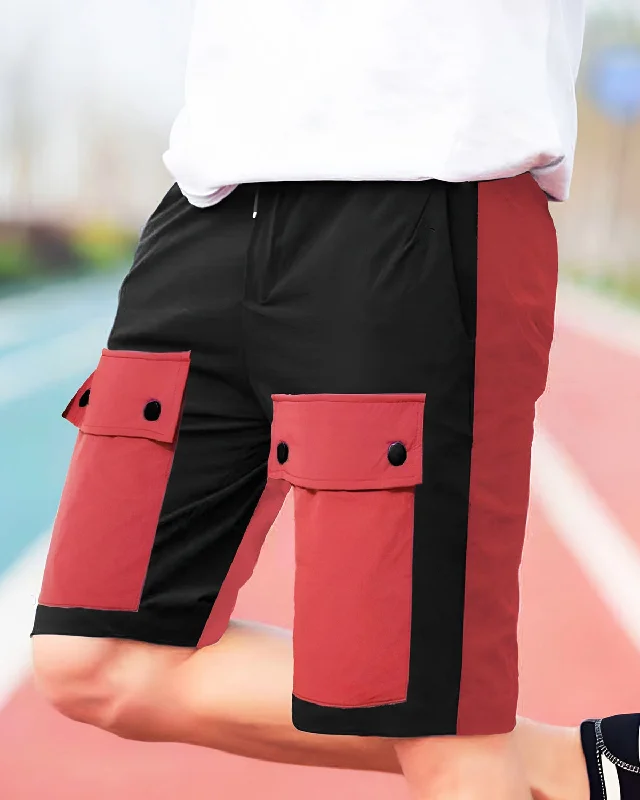 Men's pastel - colored cotton shorts for a spring - friendly outfitMen Colourblocked Multi-pocket Red-Black Shorts