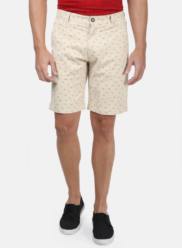 Men's high - waisted swim shorts with UPF protection for beach vacationsMen Beige Printed Shorts