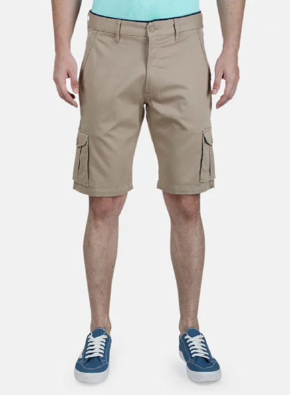 Men's zip - pocket canvas shorts for added functionality during travelMens Khaki Plain Shorts