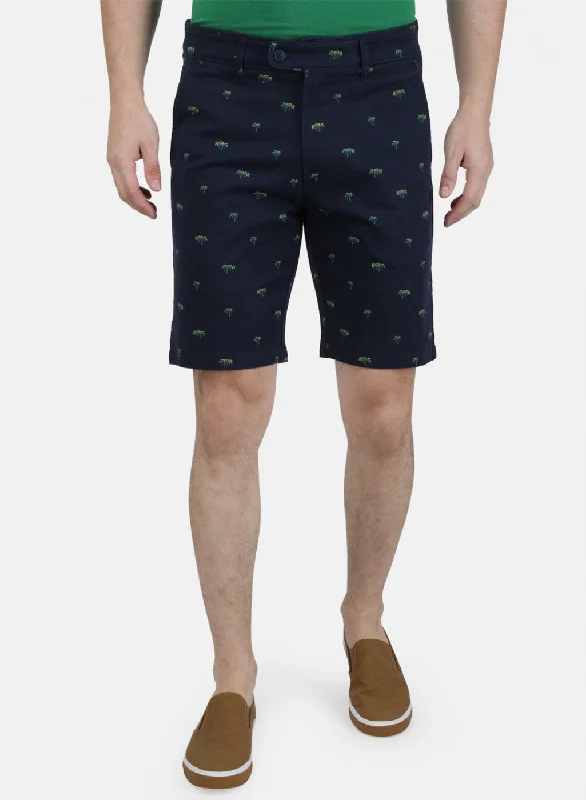 Men's floral print silk blend shorts for a unique night - out lookMens Navy Blue Printed Shorts