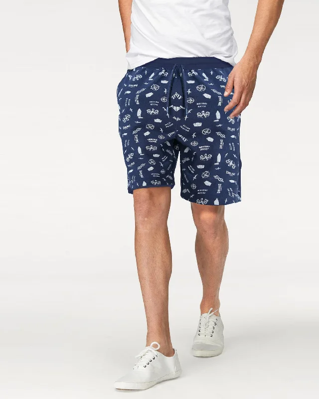 Men's drawstring casual linen shorts for a laid - back summer lookMen Navy Blue Printed Shorts