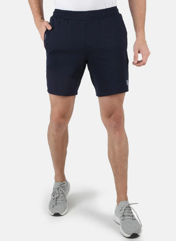 Men's neon - colored athletic shorts for high - visibility workoutsMen Navy Blue Self Design Shorts