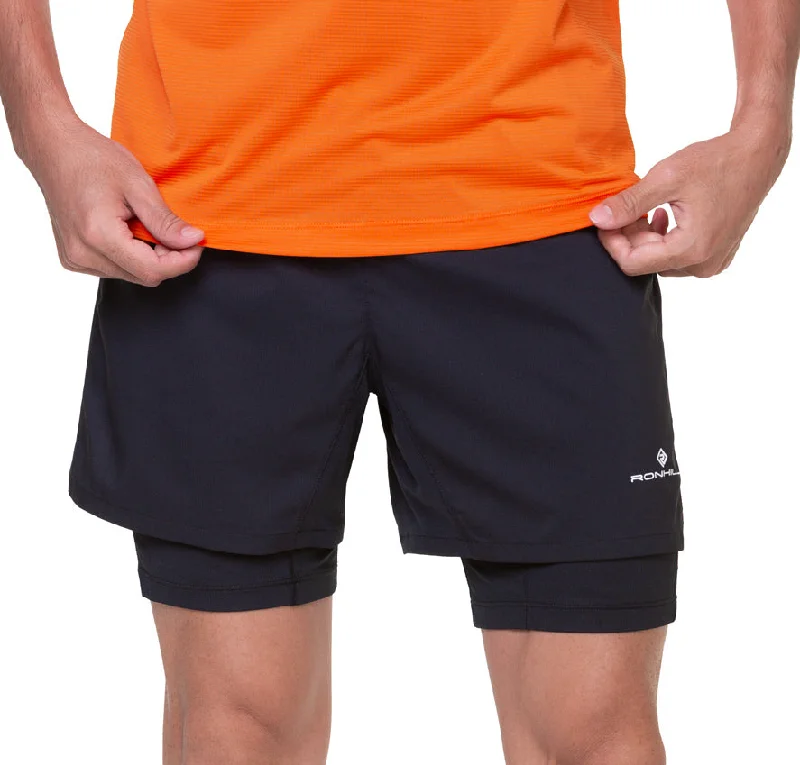 Men's distressed cotton shorts for a bohemian - inspired styleRonhill Tech Twin 2 In 1 Mens Running Shorts - Black