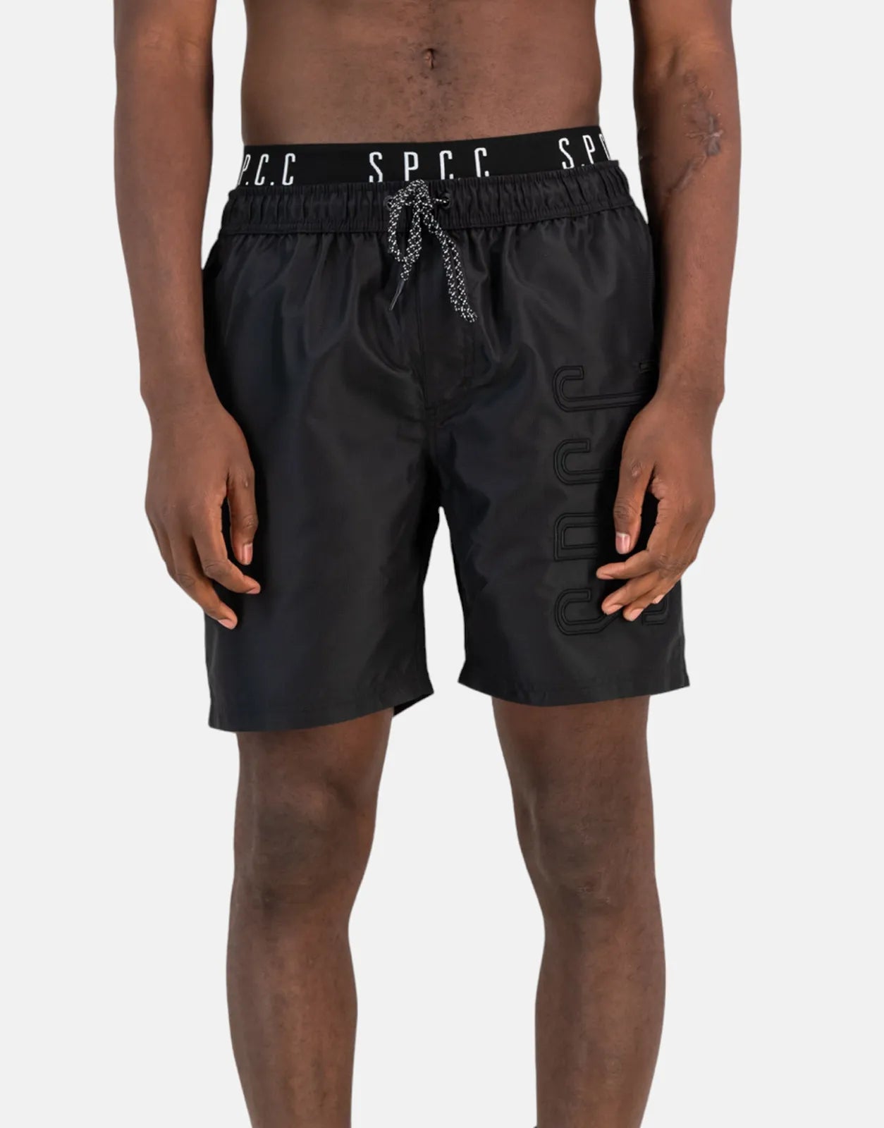 Men's wide - leg linen blend shorts for a relaxed beachside vibeSPCC Lupien Black Beach Shorts