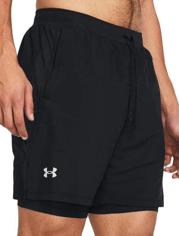 Men's distressed cotton shorts for a bohemian - inspired styleUnder Armour Launch 2 In 1 Mens Running Shorts - Black