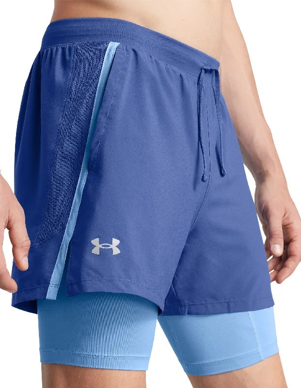 Men's button - fly denim work shorts for durability on the jobUnder Armour Launch 2 In 1 Mens Running Shorts - Blue