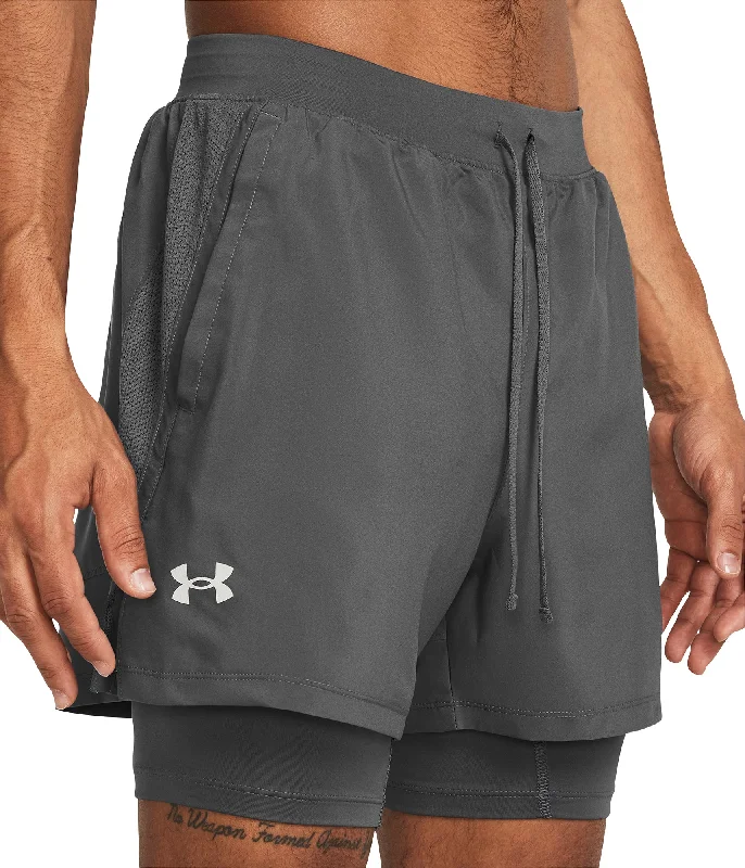 Men's drawstring casual linen shorts for a laid - back summer lookUnder Armour Launch 2 In 1 Mens Running Shorts - Grey