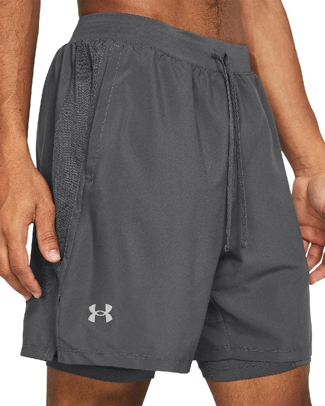 Men's elastic waistband lounge shorts for lazy weekends at homeUnder Armour Launch 2 In 1 Mens Running Shorts - Grey