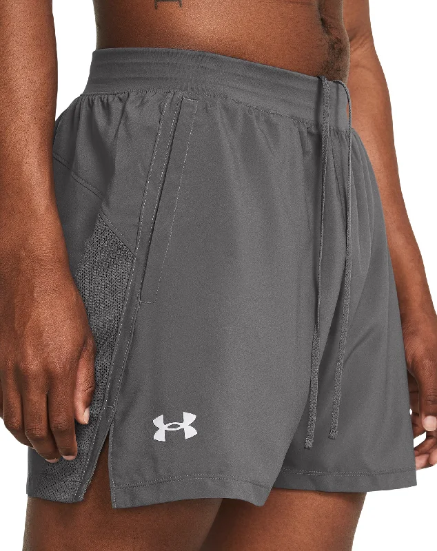 Men's zip - pocket canvas shorts for added functionality during travelUnder Armour Launch 5 Inch Mens Running Shorts - Grey