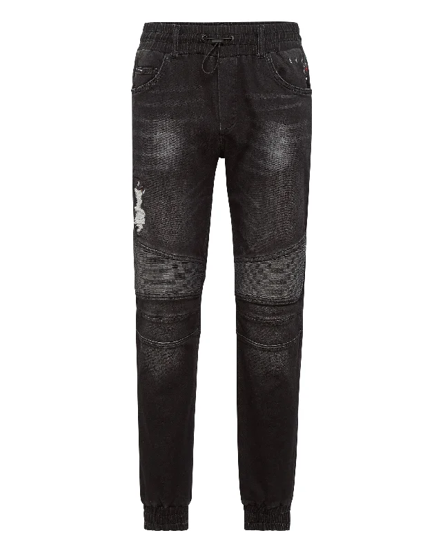 Men's High - Waisted Jeans in a Medium Wash for a Vintage - Style RevivalDenim Jogging Trousers