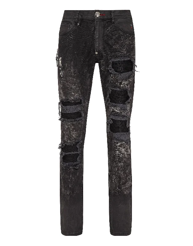 Plus Size Men's Relaxed Fit Jeans with a Faded Wash for a Vintage - Inspired LookDenim Trousers Rock Star Fit