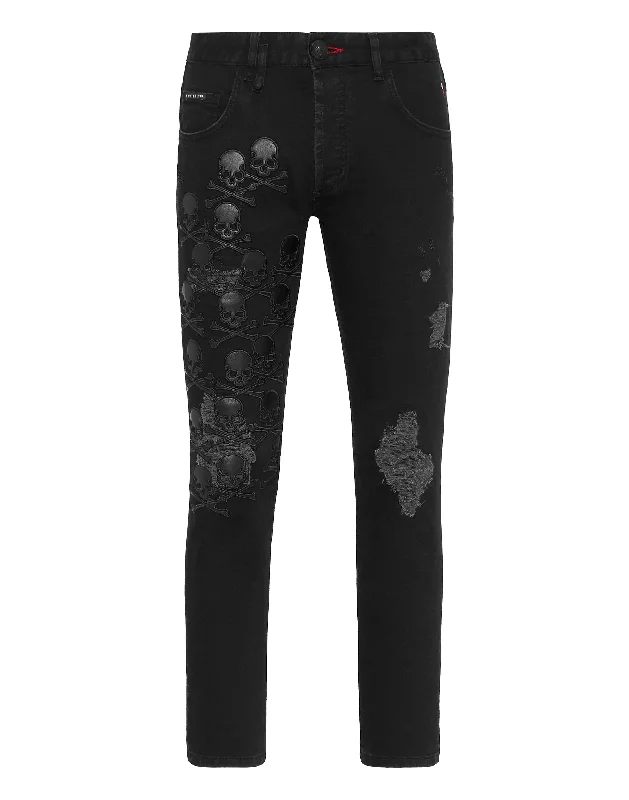 Men's Jeans with a Cargo - Inspired Knee Pocket for Extra StorageDenim Trousers Skinny Fit Skull&Bones