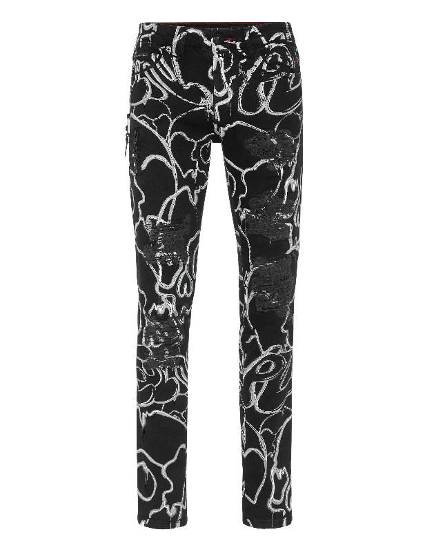 Men's Jeans with a Button - Fly for a Traditional and Classic AestheticDenim Trousers Super Straight Cut Fit Skull&Bones