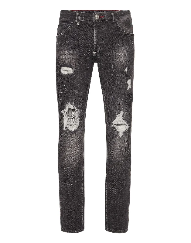 Men's Jeans with a Hidden Coin Pocket for Added ConvenienceDenim Trousers Super Straight Cut Lion Circus