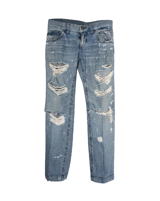 Men's Ripped Skinny Jeans in Acid Wash for an Edgy and Punk - Inspired StyleDolce & Gabbana Distressed Straight Jeans in Blue Cotton