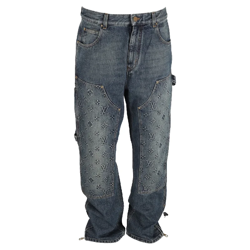 Men's Cargo Jeans with Multiple Pockets for a Practical and Outdoor - Friendly LookLouis Vuitton Monogram Workwear Denim Carpenter Pants in Blue Cotton