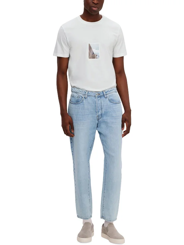 Men's Jeans with a Frayed Hem for a Casual and Effortless StyleMens Mid-Rise Tapered Slim Jeans