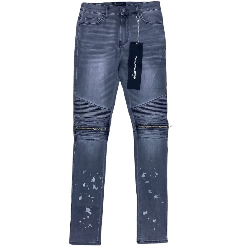 Men's Jeans with an Elastic Waistband for Ultimate ComfortMen's Moto Jeans In Grey