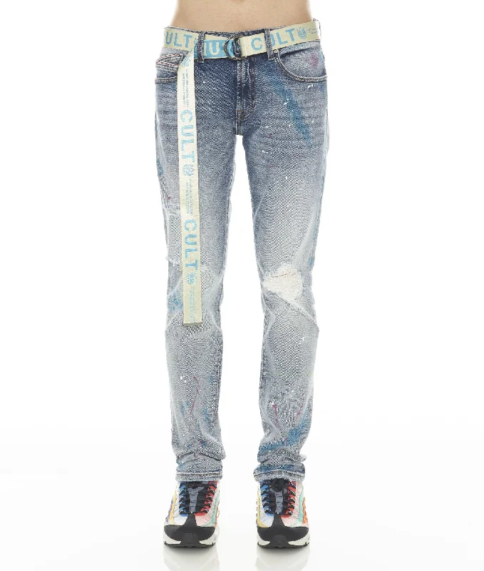 Plus Size Men's Straight Leg Jeans with Reinforced Knees for DurabilityROCKER SLIM STRETCH MENS JEANS /w BELT IN SKITTLE