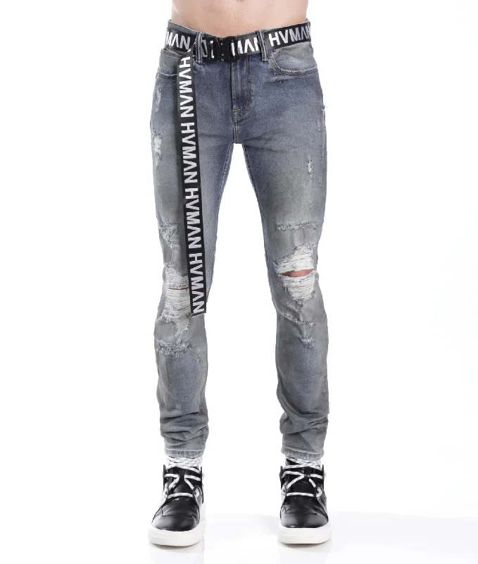 Men's High - Waisted Jeans in a Medium Wash for a Vintage - Style RevivalStrat Super Skinny Fit Jean W/Black Belt In Alloy