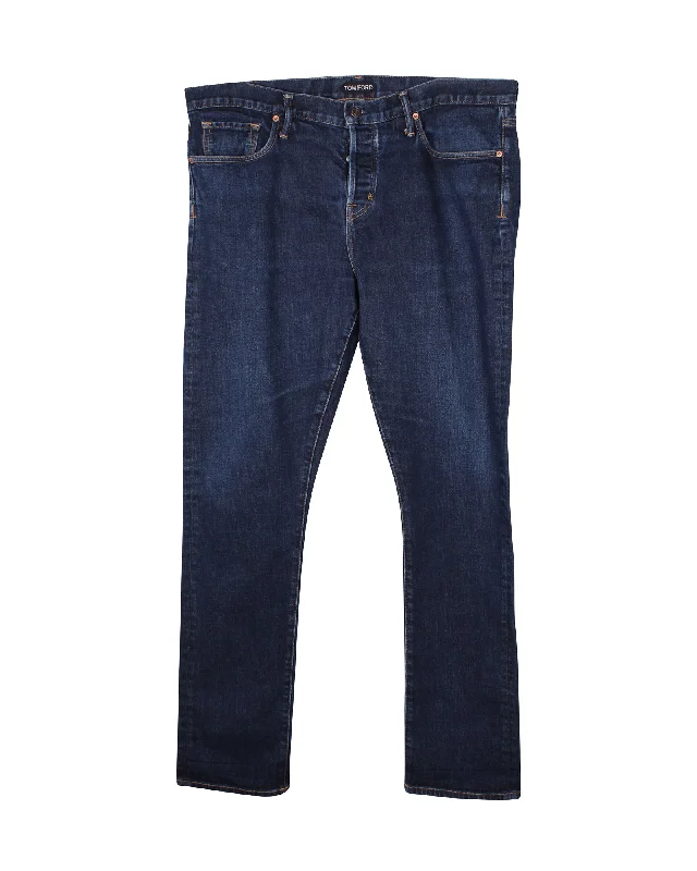 Men's Ripped Skinny Jeans in Acid Wash for an Edgy and Punk - Inspired StyleTom Ford Slim Fit Jeans in Blue Cotton Denim