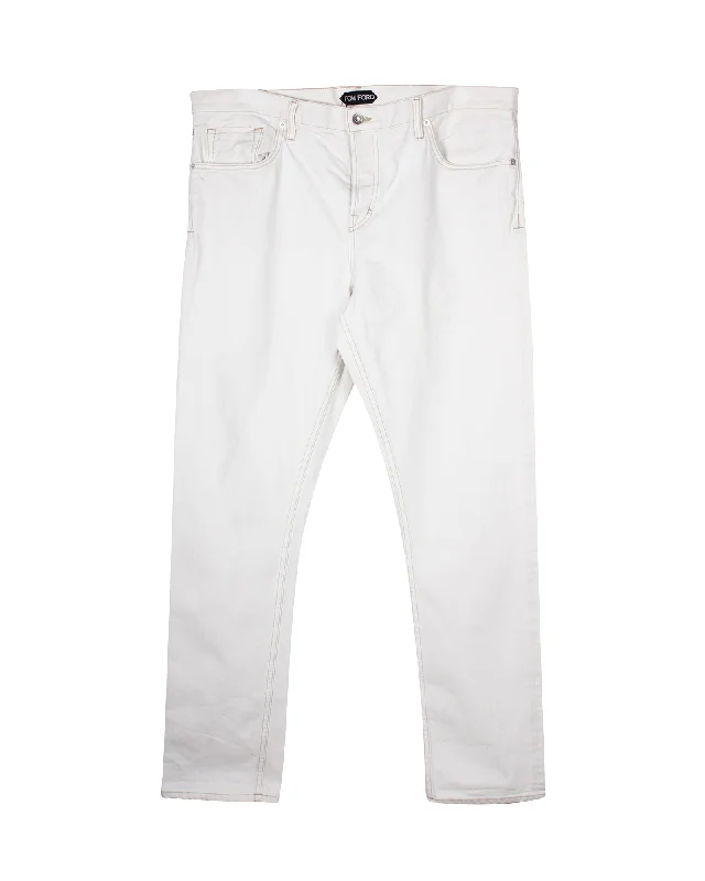 Plus Size Men's Bootcut Jeans with a Relaxed Waist for a Classic and Comfortable FitTom Ford Slim Fit Jeans in White Cotton Denim