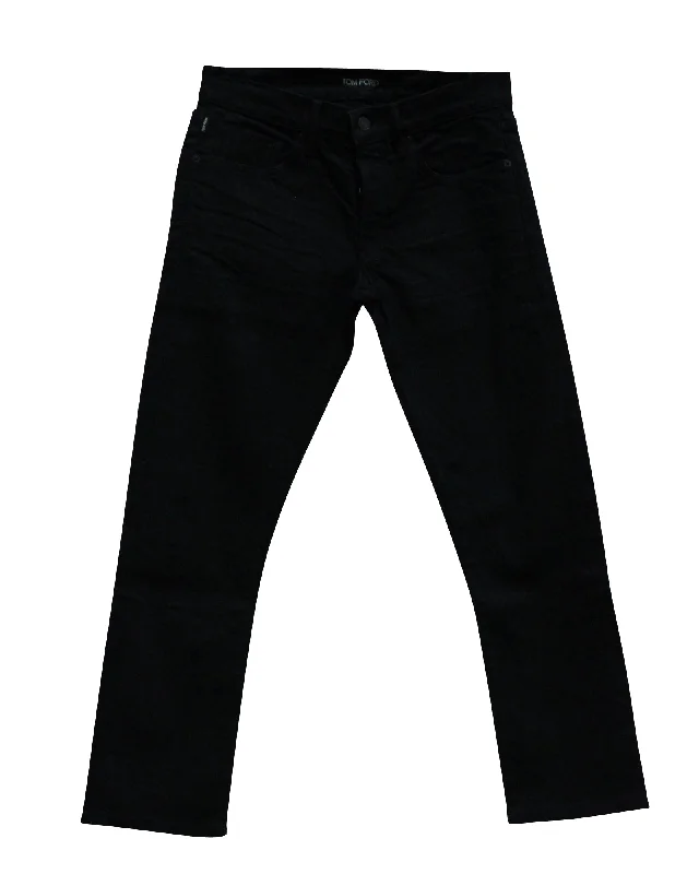 Men's Jeans with a Cargo - Inspired Knee Pocket for Extra StorageTom Ford Slim-Fit Selvedge Denim Jeans in Black Cotton