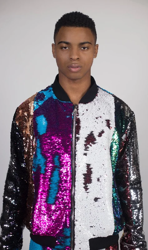 Embroidered men jackets with intricate floral designs for a unique aestheticAny Old Iron Multi Paneled Bomber Jacket