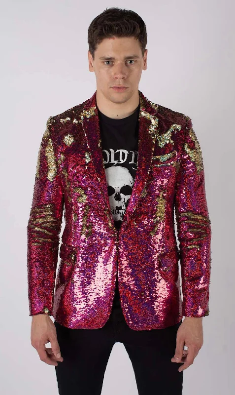 Men jackets with a zip - off sleeves to convert to a vestAny Old Iron Pink Hologram Mens Sequin Jacket