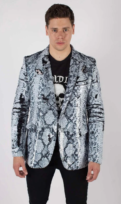 Stretch - fabric men jackets for unrestricted movement during workoutsAny Old Iron Men's Whitesnake Sequin Blazer Jacket