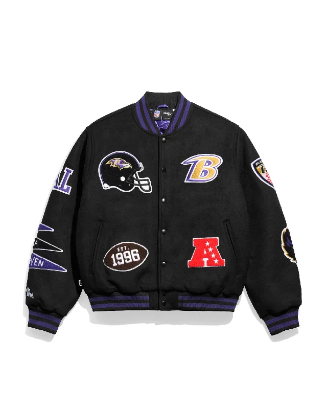 Men jackets with a hidden interior pocket for secure storageBaltimore Ravens Pennant Varsity Jacket