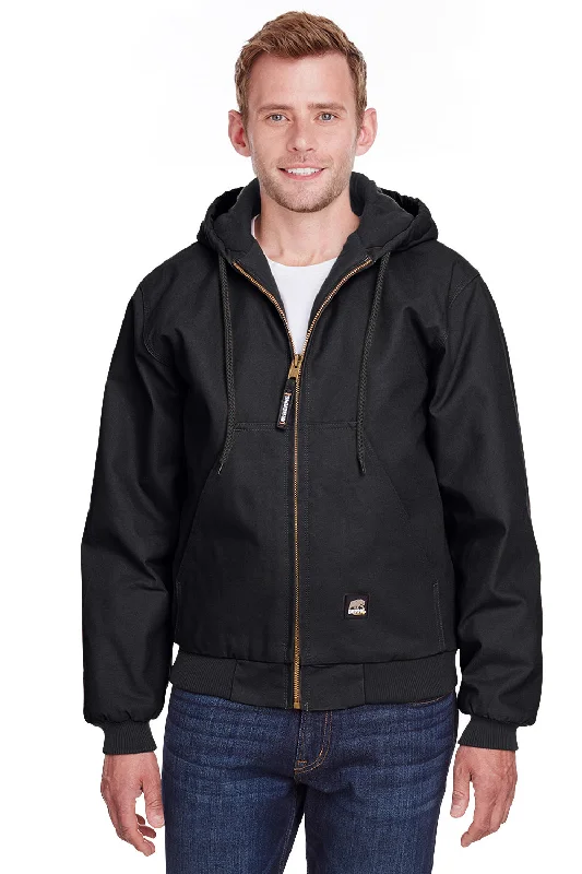 Bomber men jackets with ribbed cuffs for a classic 80s styleBerne Mens Heritage Duck Water Resistant Full Zip Hooded Jacket - Black