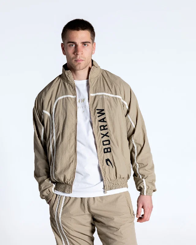 Windbreaker men jackets with UV protection for outdoor activitiesBivol x BOXRAW Track Jacket - Taupe Beige