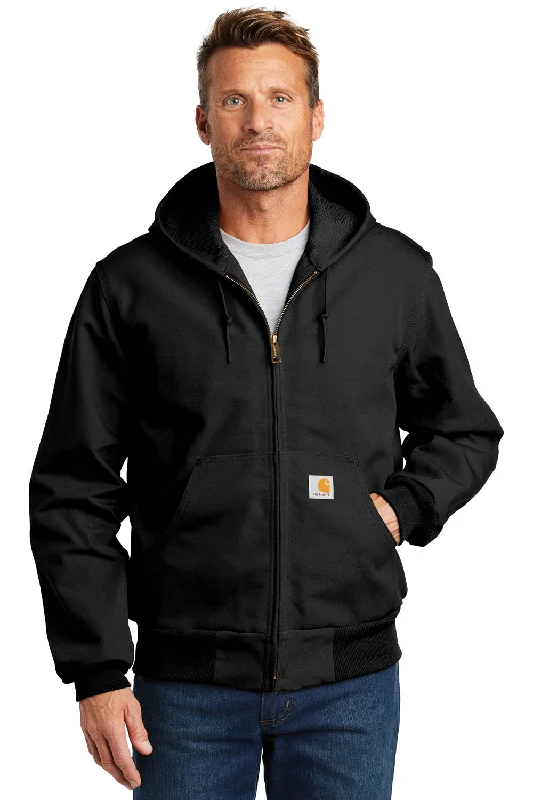 Lightweight men jackets made from recycled nylon for eco - friendly travelCarhartt Mens Wind & Water Resistant Duck Cloth Full Zip Hooded Work Jacket - Black